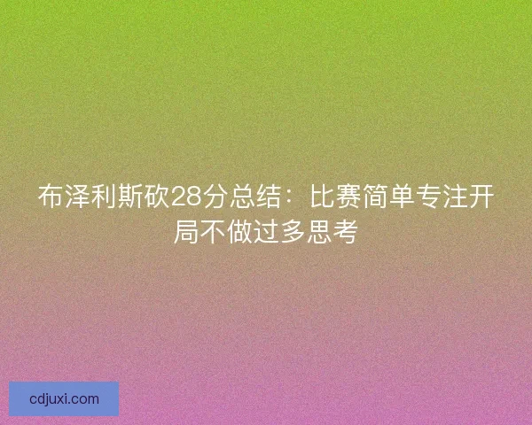 布泽利斯砍28分总结：比赛简单专注开局不做过多思考